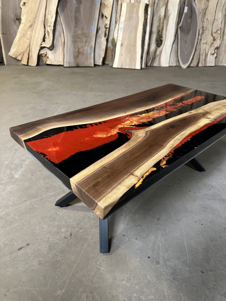 Epoxy Coffee Table - Dark Lava with Rubio Finish - Three Quarters View