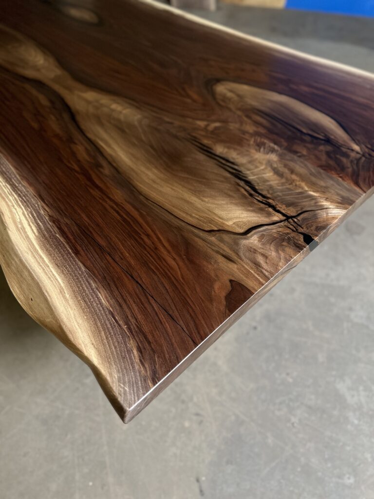 Live Edge Walnut Dining Table – Book Match Glue Up | Anglewood - Wood Details