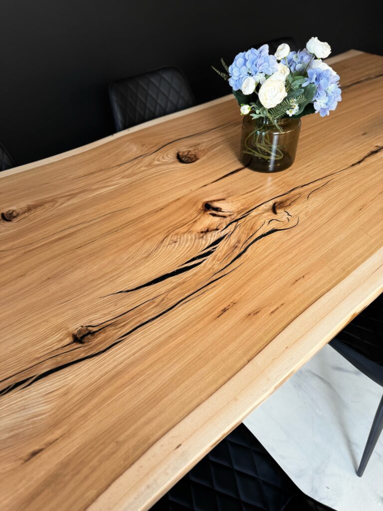 Dining Room Live Edge Table - Hickory All Wood - epoxy perfectly integrated