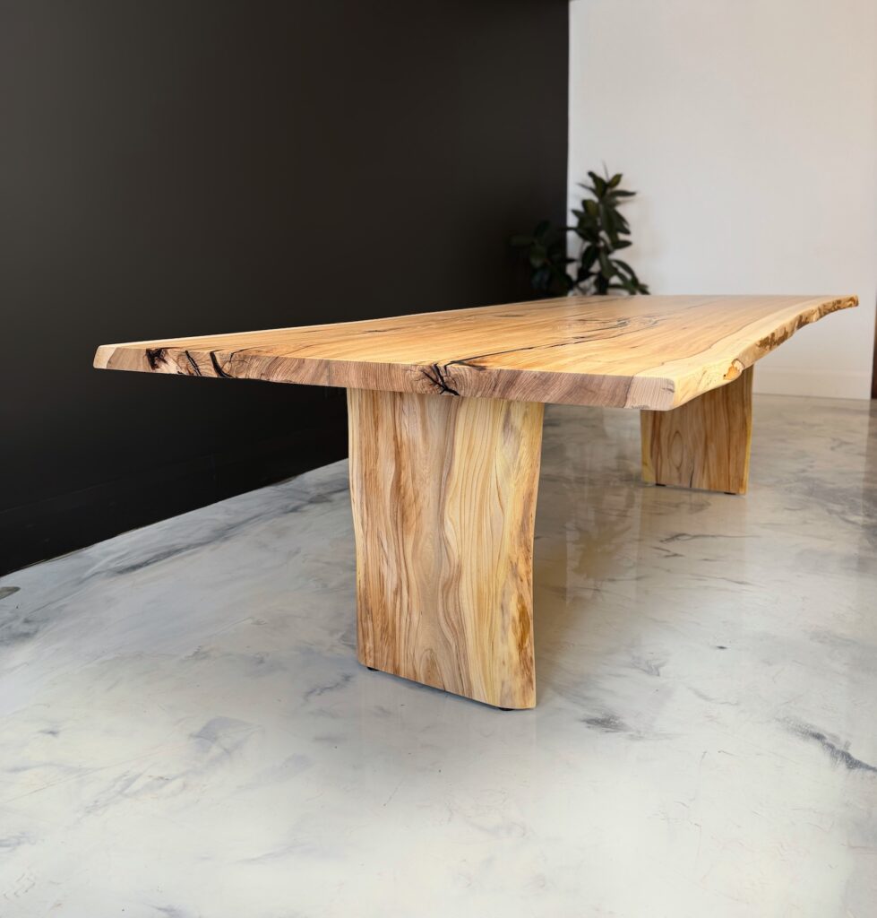Dining Room Live Edge Table - Hickory All Wood - on wood legs