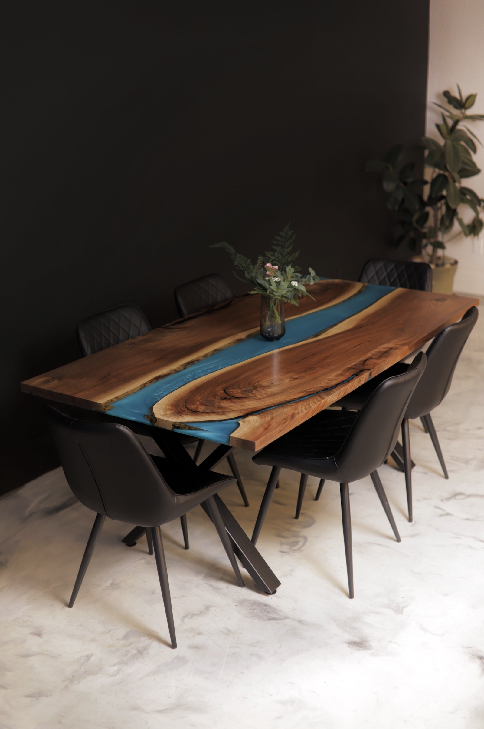 Live Edge Dining Table Canada - Coral Teal Epoxy