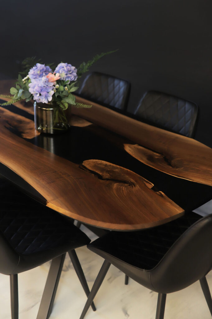 Oval Dining Table Canada - Black Tinted Epoxy - beautiful mix of dark epoxy and warm walnut