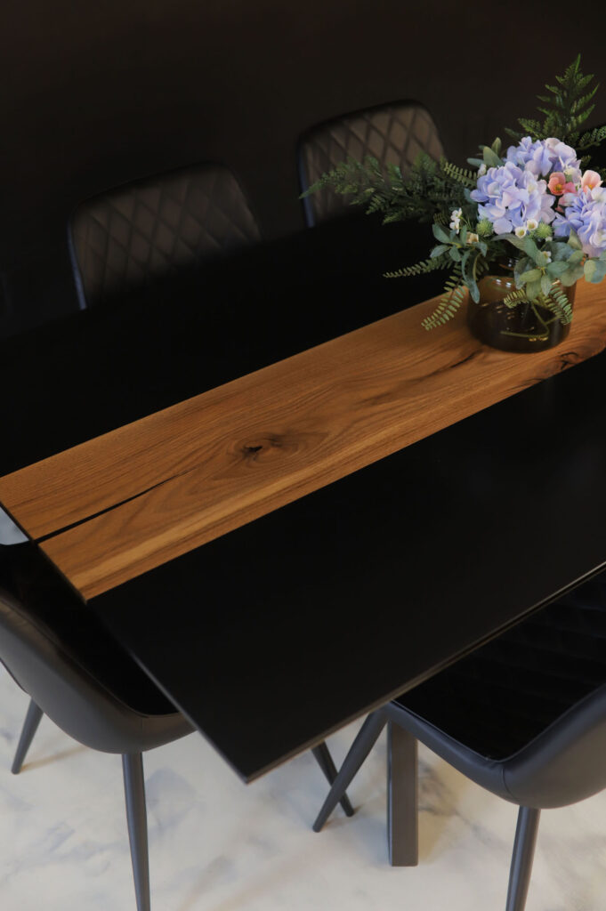 Dining Table Unique - Walnut & Black Epoxy - black epoxy and walnut
