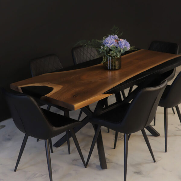 Dining Table Rustic & Modern - Walnut & Black Epoxy
