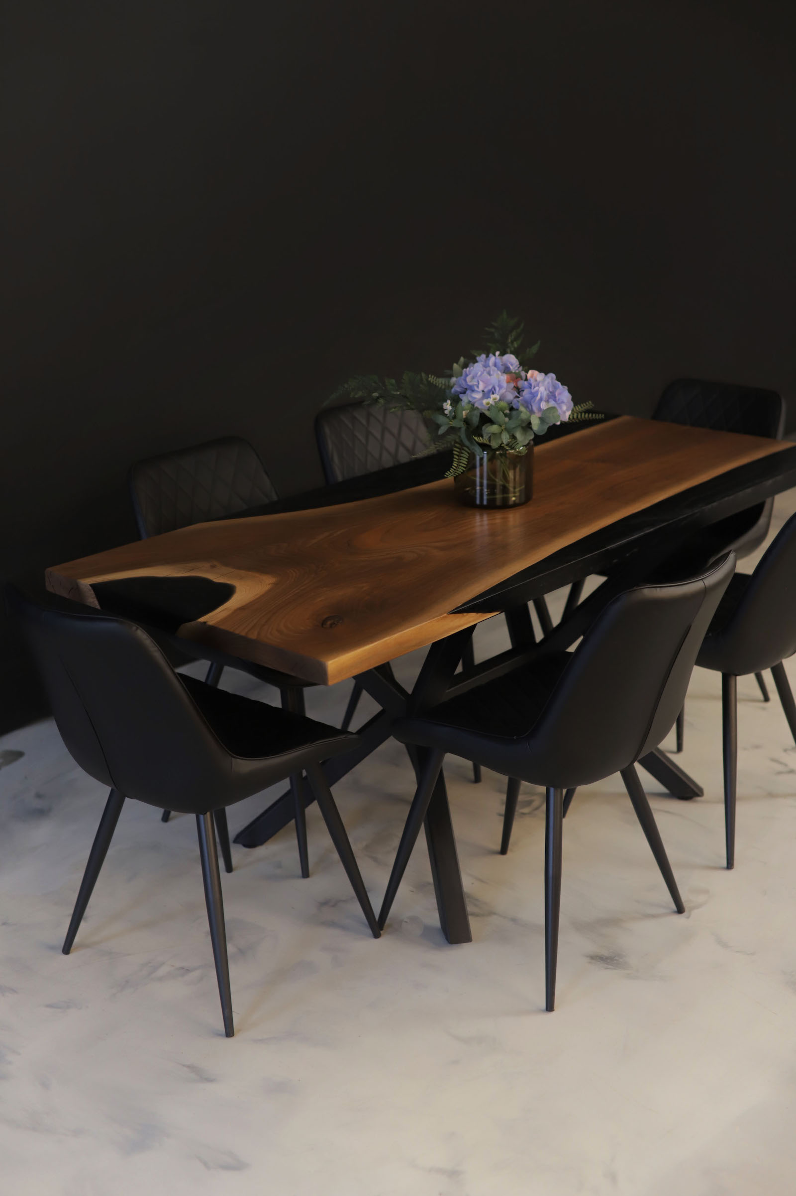 Dining Table Rustic & Modern - Walnut & Black Epoxy