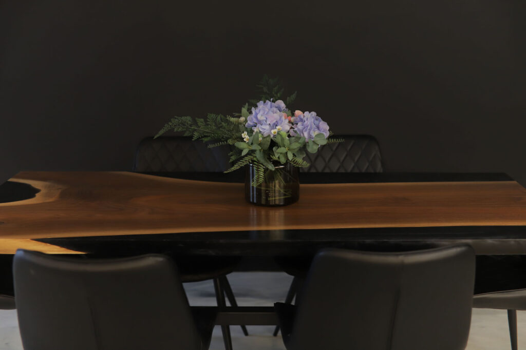 Dining Table Rustic & Modern - Walnut & Black Epoxy - Side view