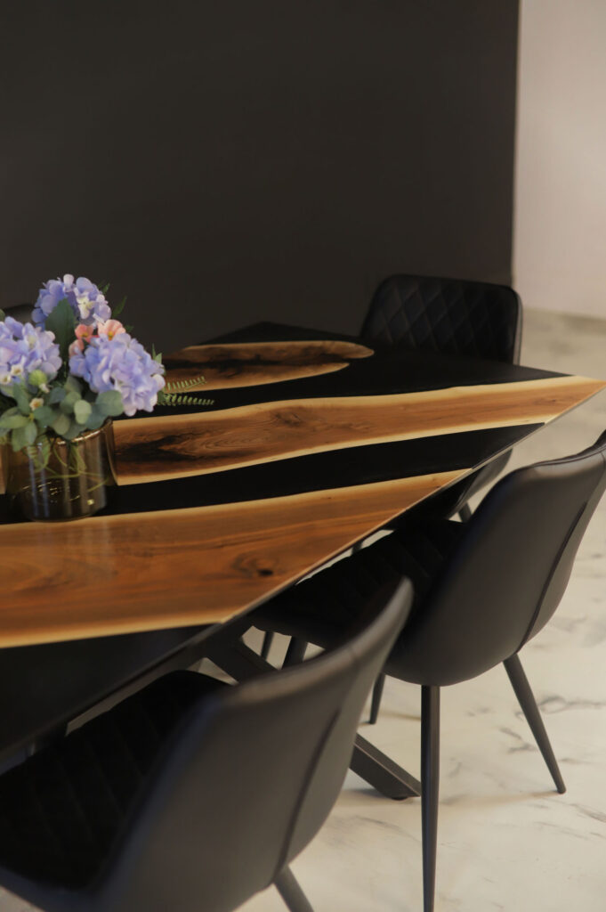 Dining Table in Walnut - Solid Black Epoxy - side view