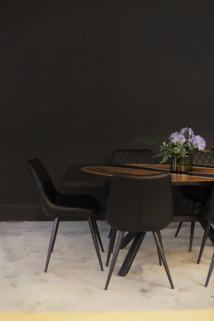 Dining Table in Walnut - Solid Black Epoxy - perfect for dining room or kitchen