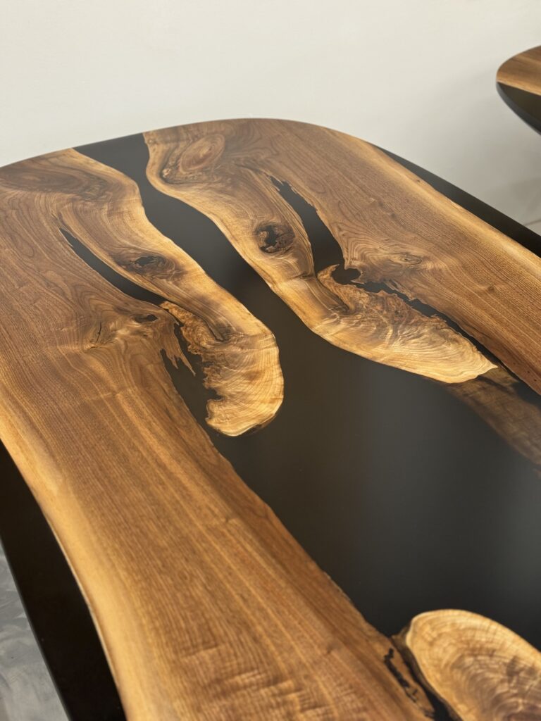 Color Contrast Maple Dining Table - wood & epoxy details