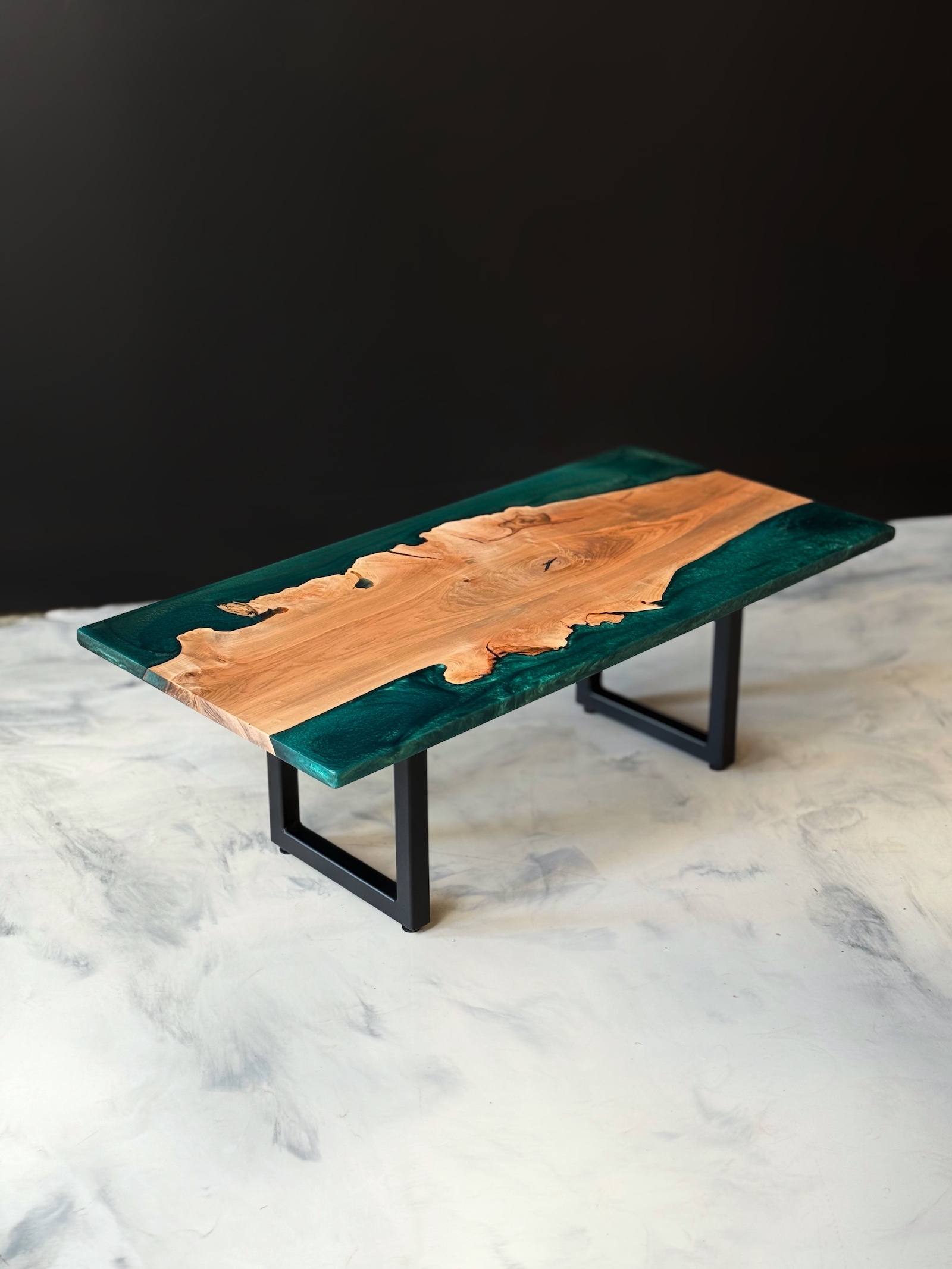 Unique Coffee Table - Maple & Dark Green Epoxy