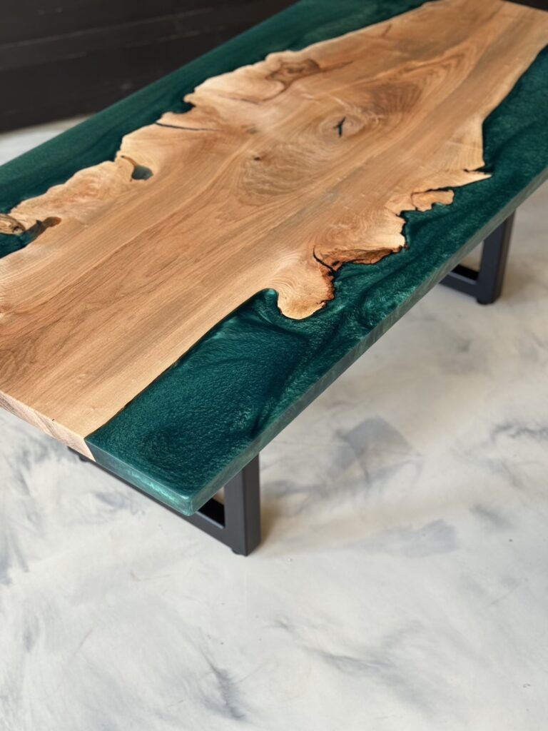 Unique Coffee Table - Maple & Dark Green Epoxy - above view