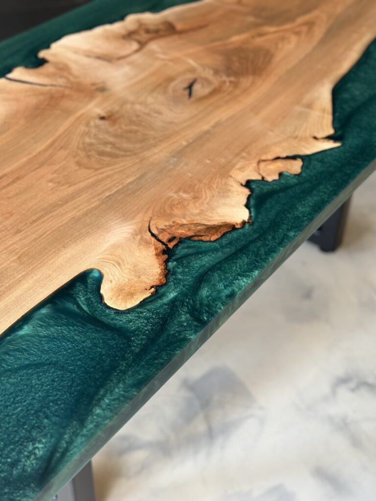 Unique Coffee Table - Maple & Dark Green Epoxy - wood and epoxy details