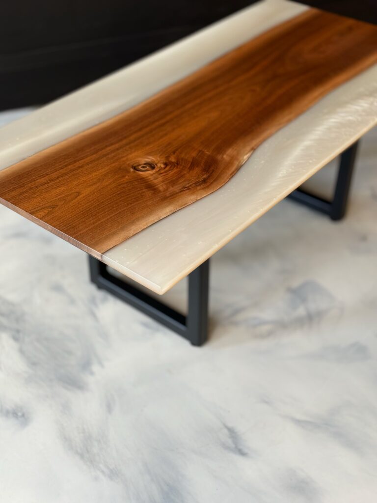 Wood Coffee Table Toronto - White Pearl Epoxy - 3/4 view