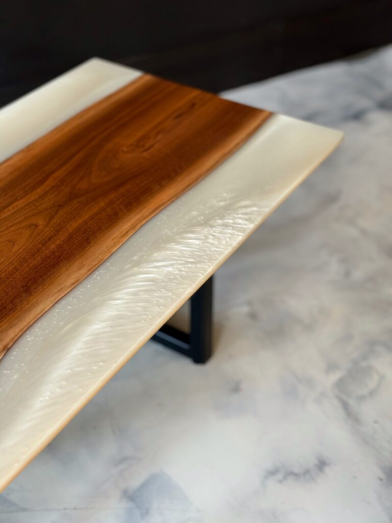 Wood Coffee Table Toronto - White Pearl Epoxy - epoxy side