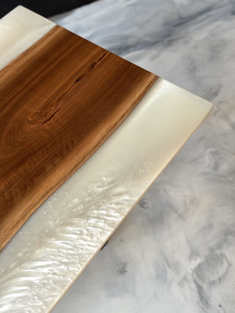Wood Coffee Table Toronto - White Pearl Epoxy - silky white epoxy