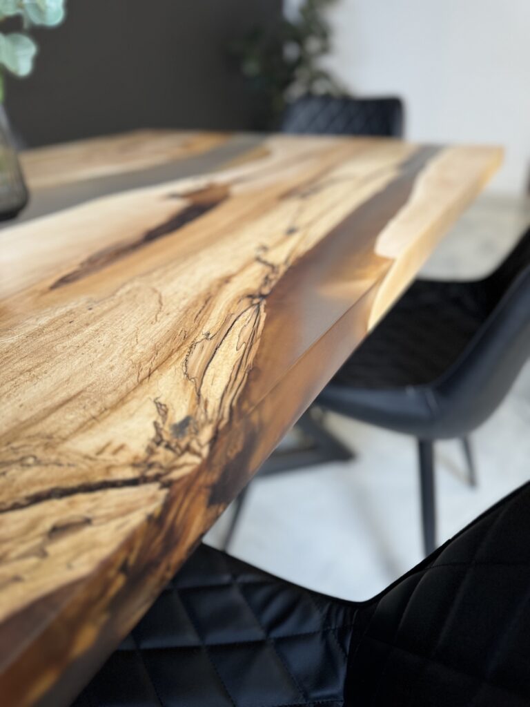 Maple Dining Table Canada - Grey Matt Epoxy - epoxy details side view
