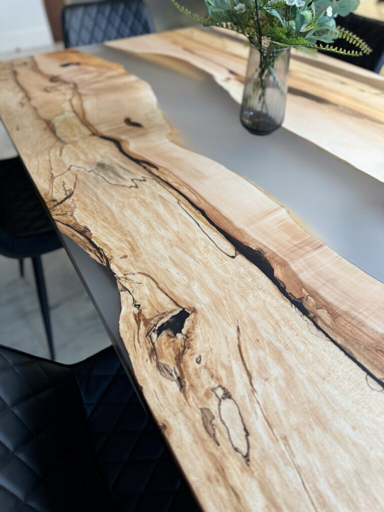 Maple Dining Table Canada - Grey Matt Epoxy - striking wood features