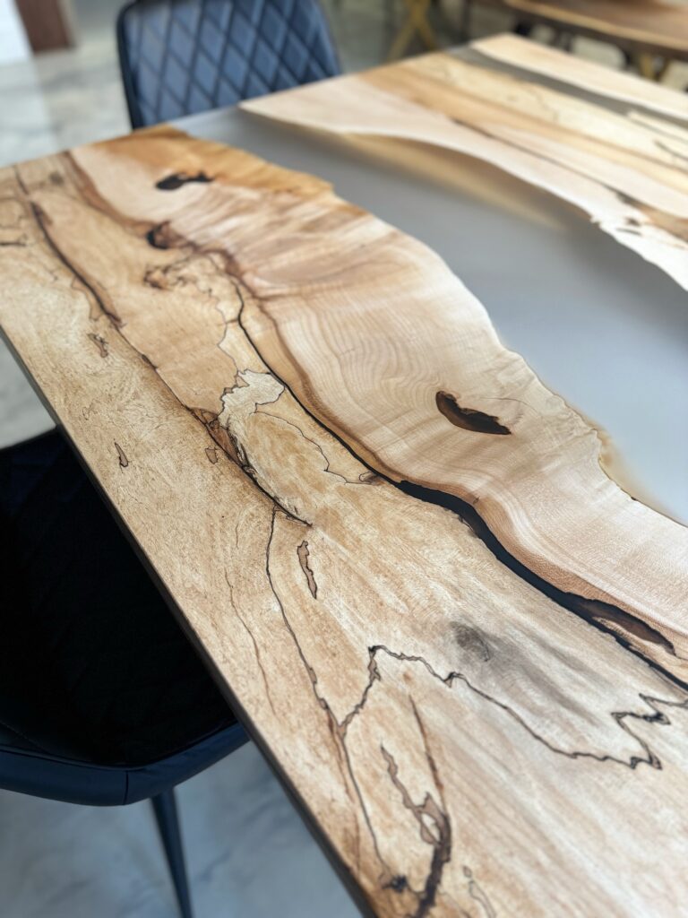 Maple Dining Table Canada - Grey Matt Epoxy - beautiful wood grain