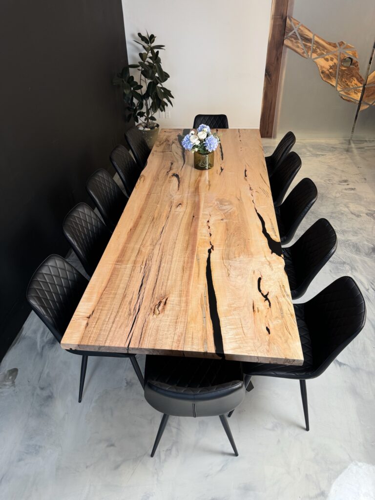 Solid Maple Dining Room Table - Black Epoxy - above view