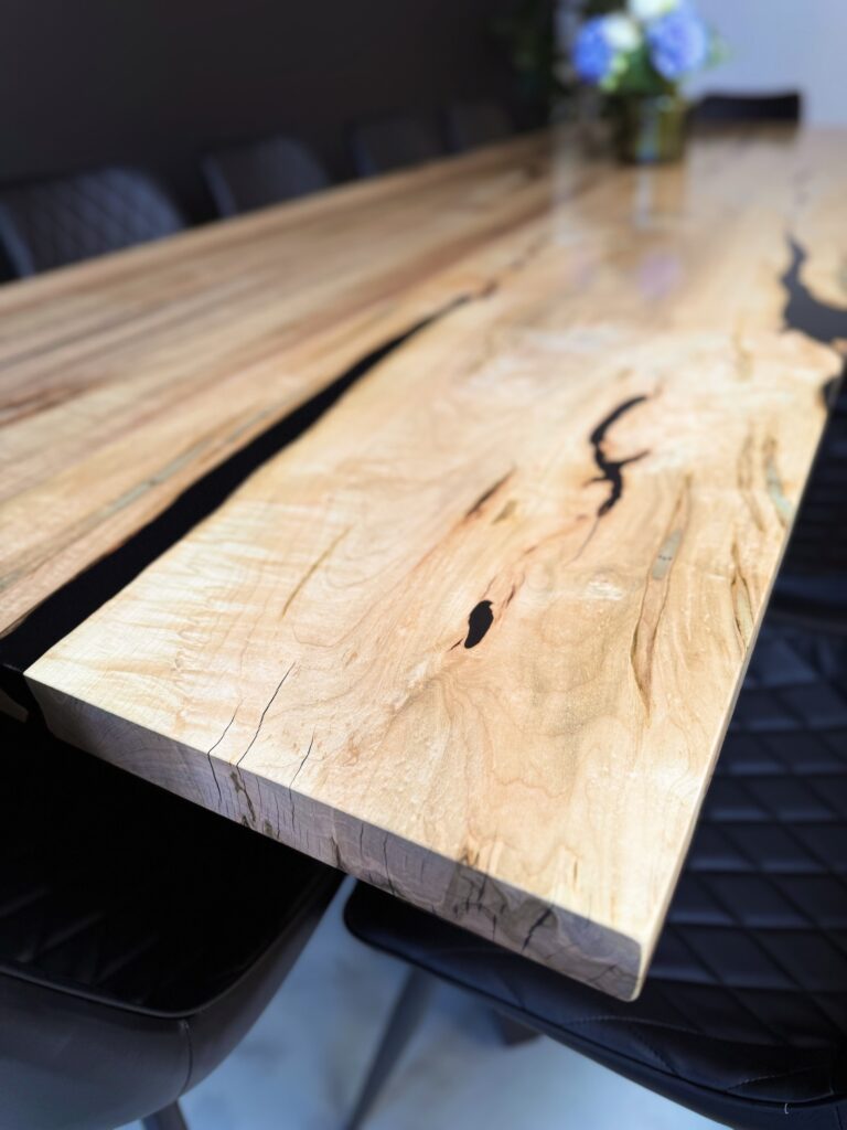 Solid Maple Dining Room Table - Black Epoxy - thick & sturdy