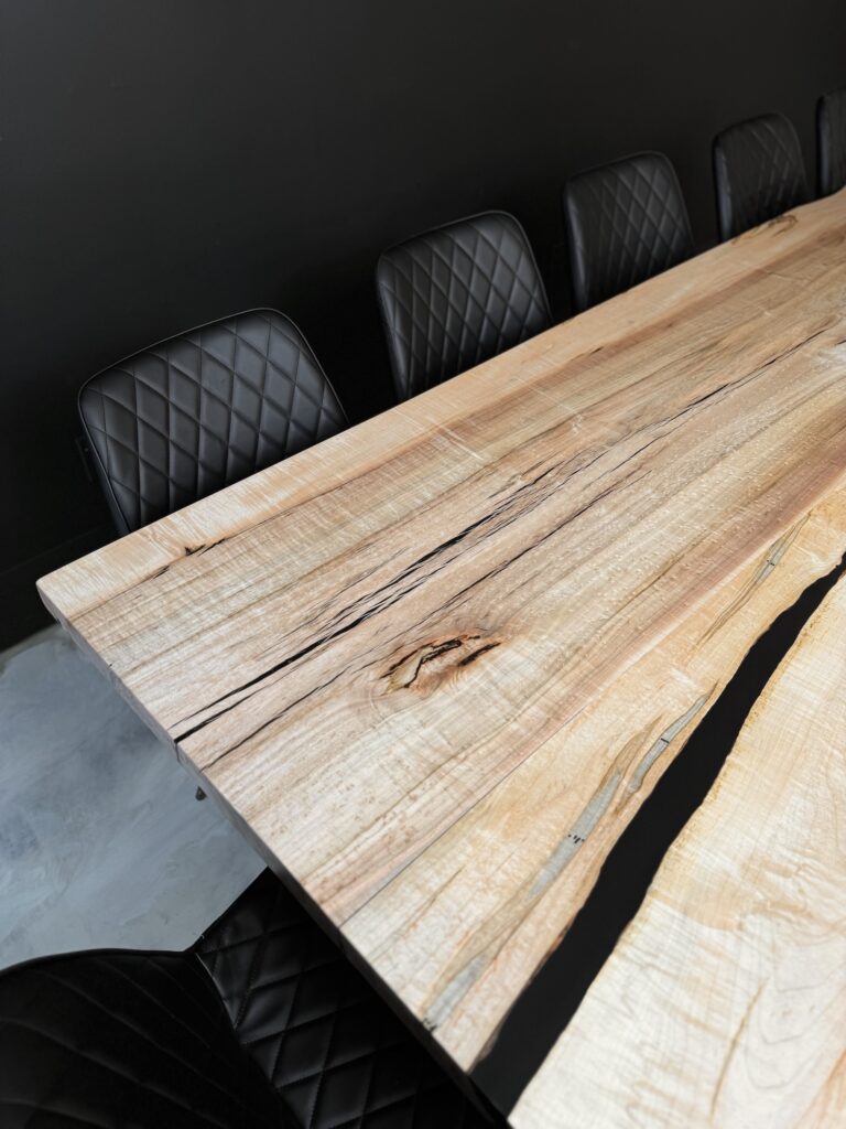 Solid Maple Dining Room Table - Black Epoxy - mesmerizing wood lines