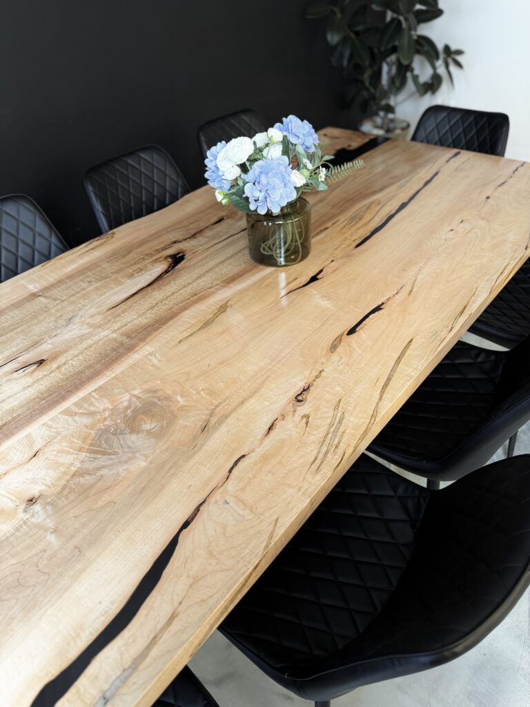 Solid Maple Dining Room Table - Black Epoxy - natural wood