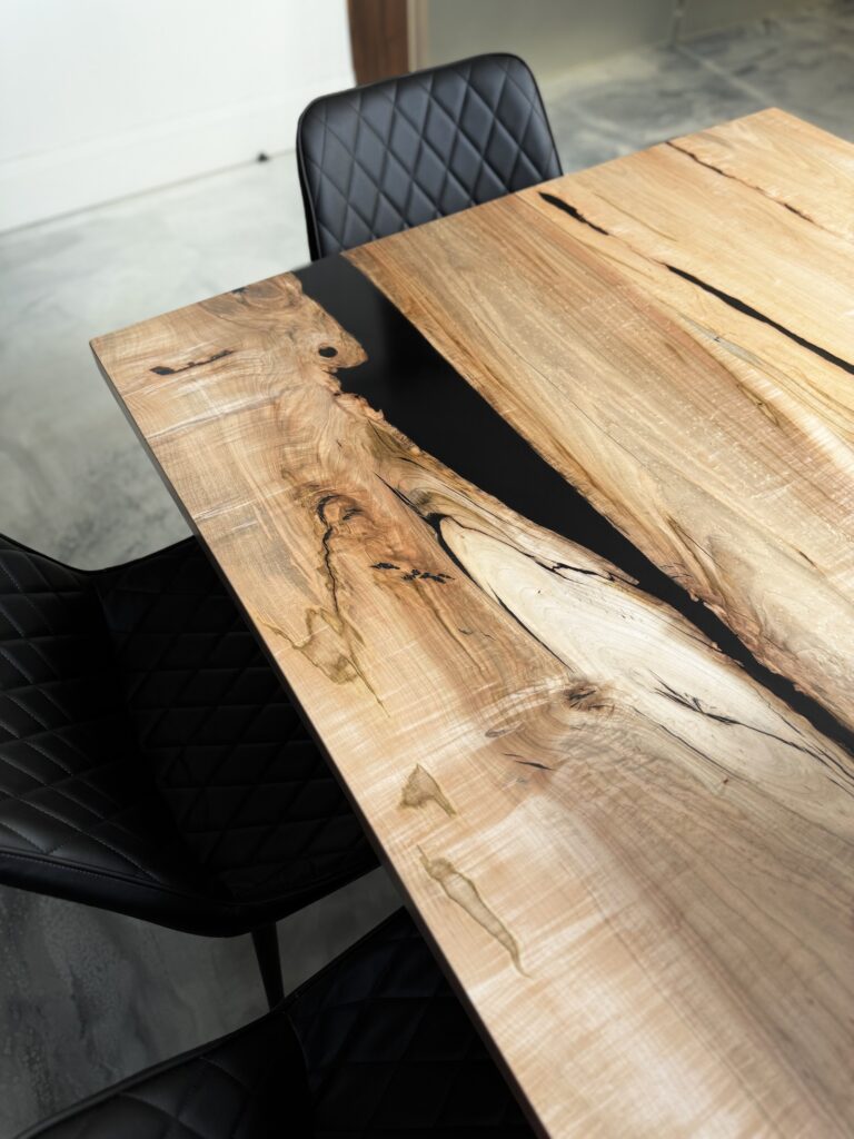 Solid Maple Dining Room Table - Black Epoxy - striking color contrast