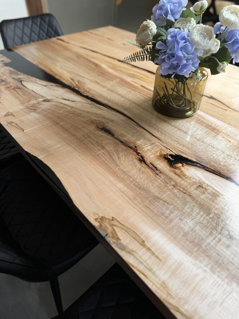 Solid Maple Dining Room Table - Black Epoxy - center details