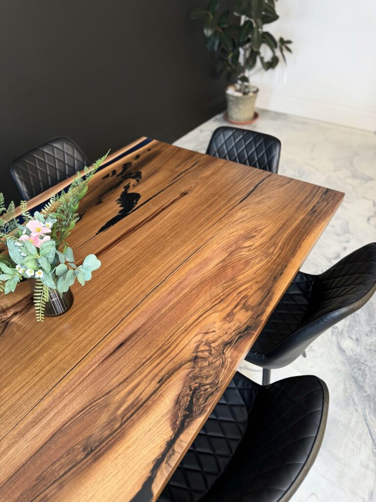Dark Blue Epoxy Walnut Dining Table - perfect wood with a few epoxy fillings