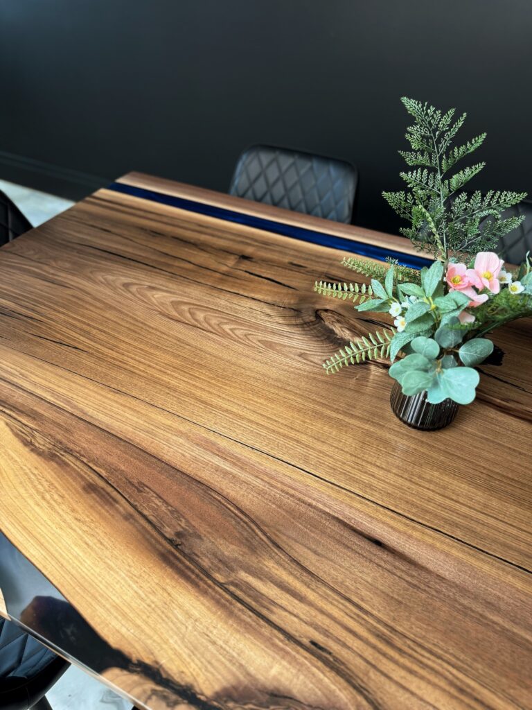 Dark Blue Epoxy Walnut Dining Table - natural and beautiful wood details