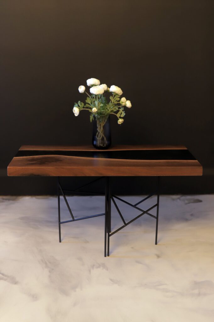 Small Wood Console Table - Walnut & Black Epoxy - Thick and Sturdy