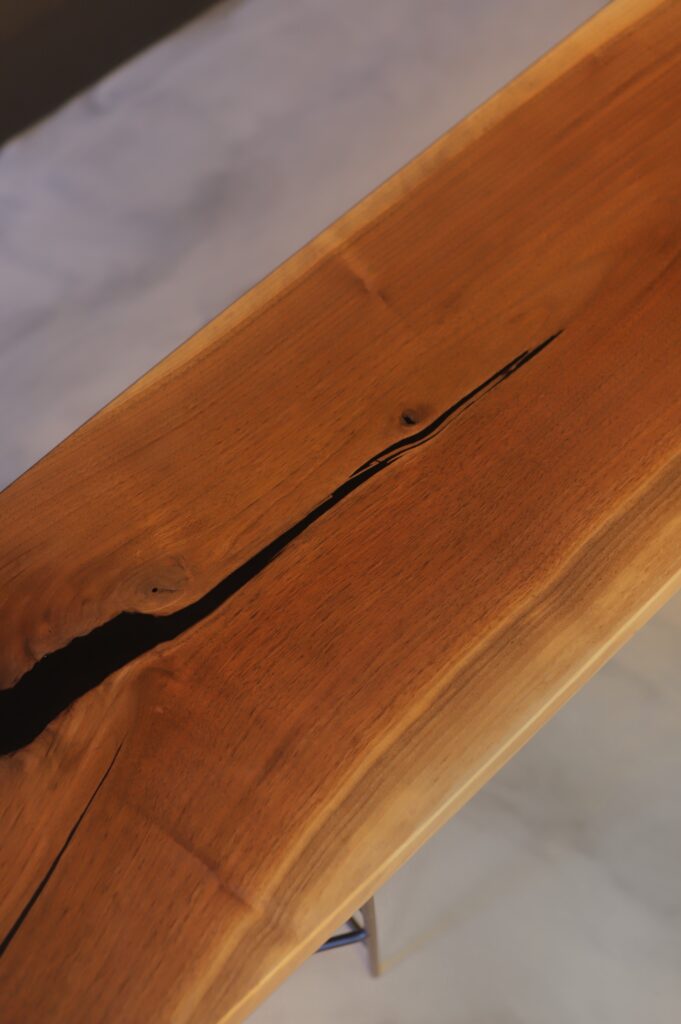 Rustic Wood Bench - Black Walnut - Blend of natural wood tones and epoxy