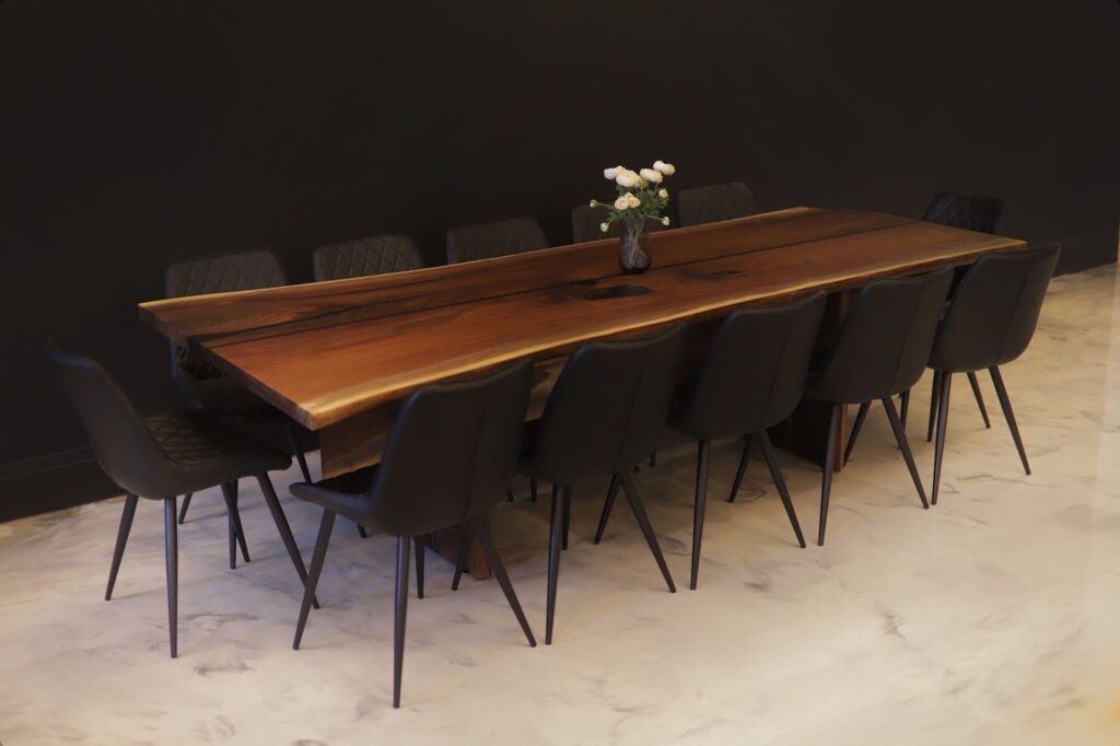 Walnut Dining Table Live Edge - Matte Polished Epoxy - clear to darker tones
