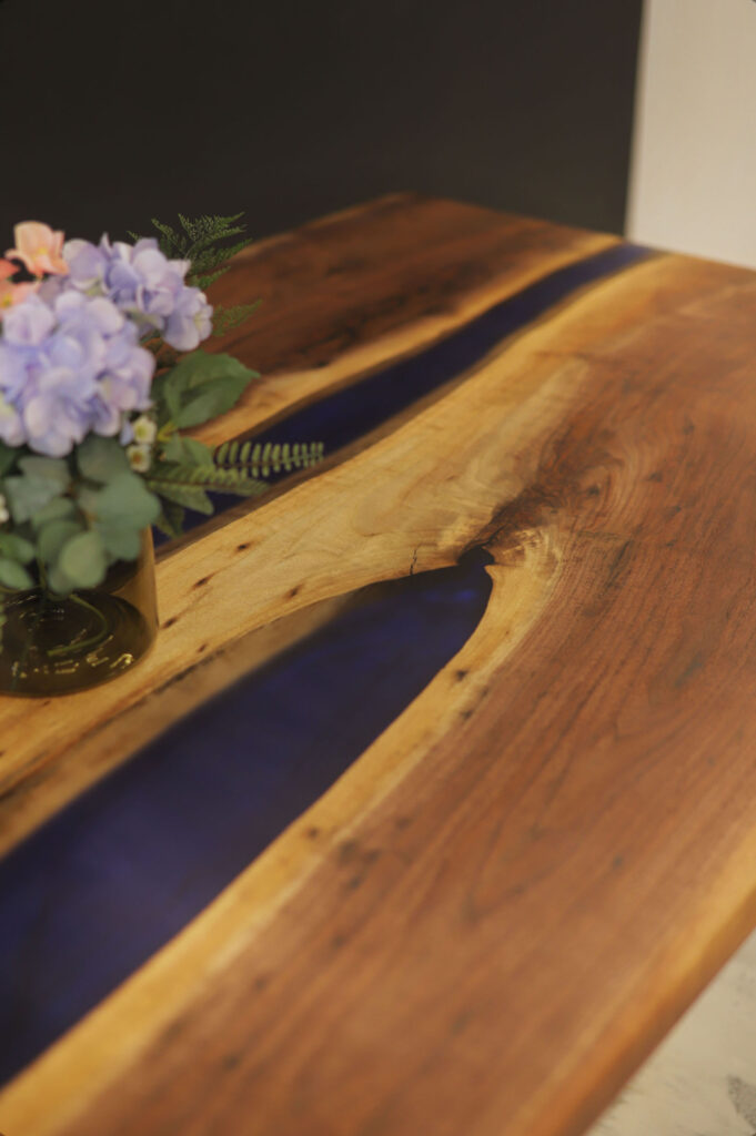 Walnut Dining Table & Wood Base - Matte Polished Epoxy - Epoxy details