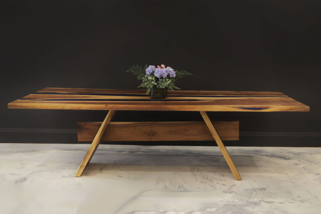 Walnut Dining Table & Wood Base - Matte Polished Epoxy - perfect for dining or as a large kitchen table
