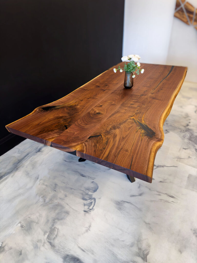 Dining Table Live Edge – All made of Walnut - side view