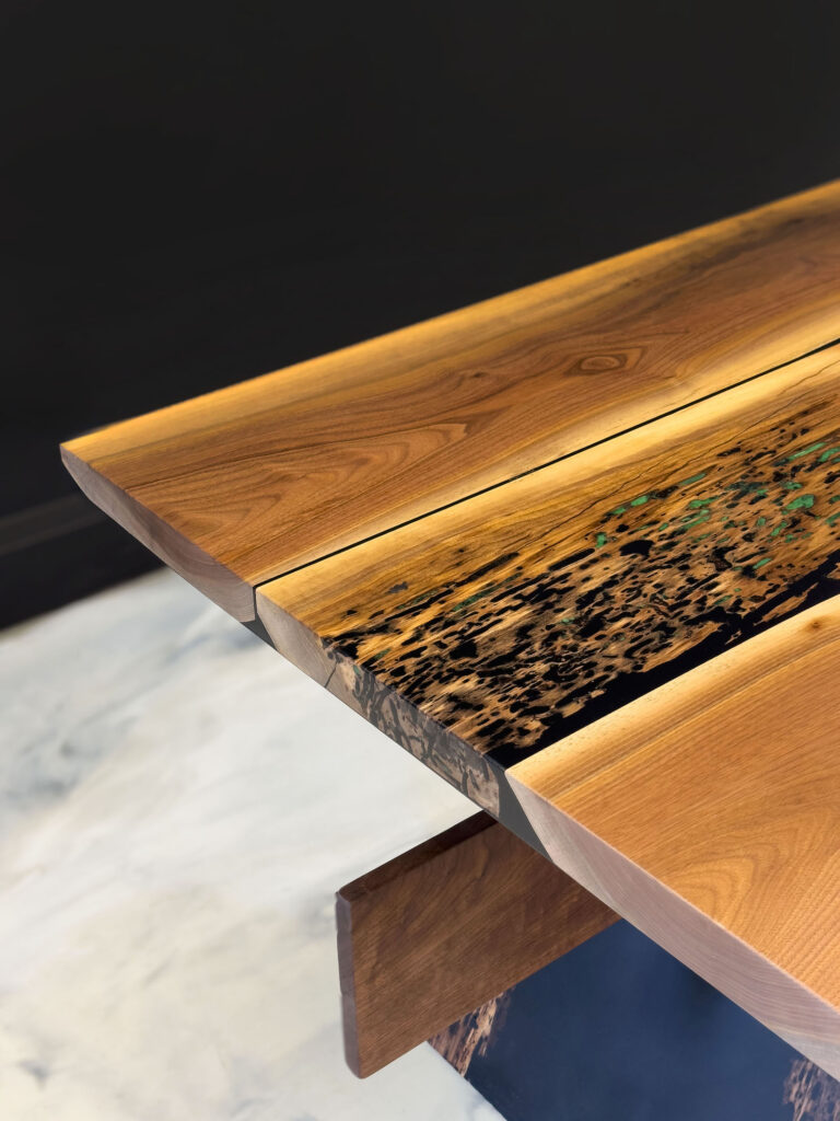 Modern Dining Table Toronto - Black & Green Epoxy - Details view of the side